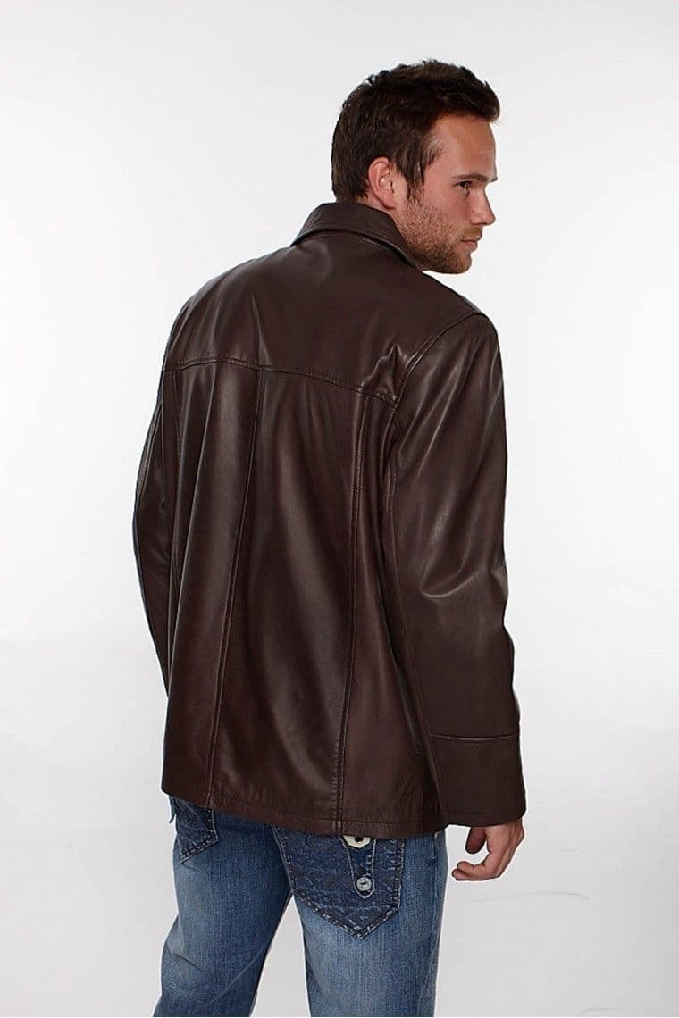 Mens Reefer Leather Jacket in Brown