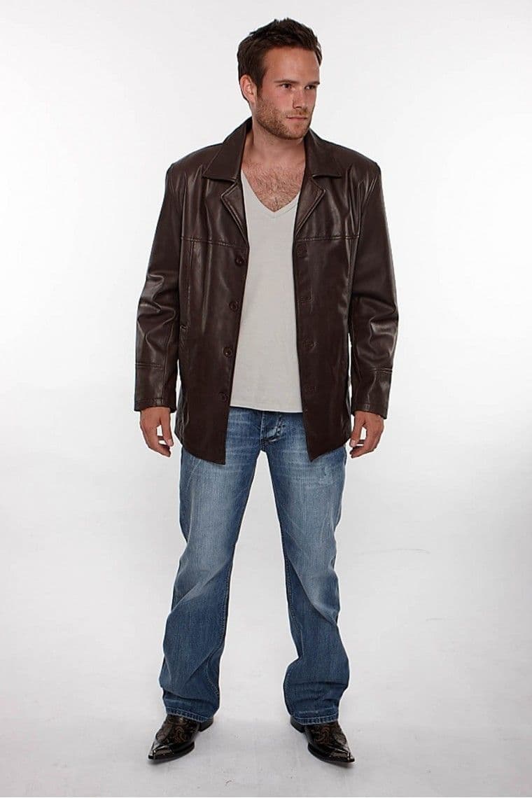 Mens Reefer Leather Jacket in Brown