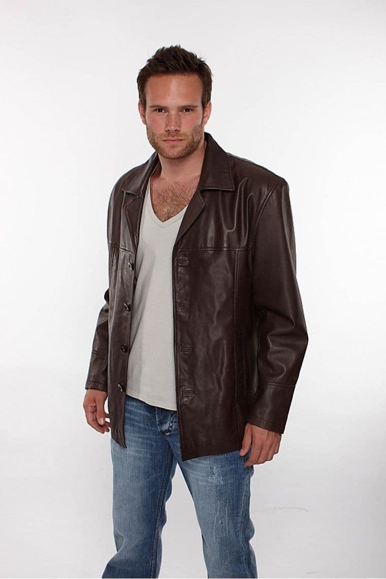 Mens Reefer Leather Jacket in Brown