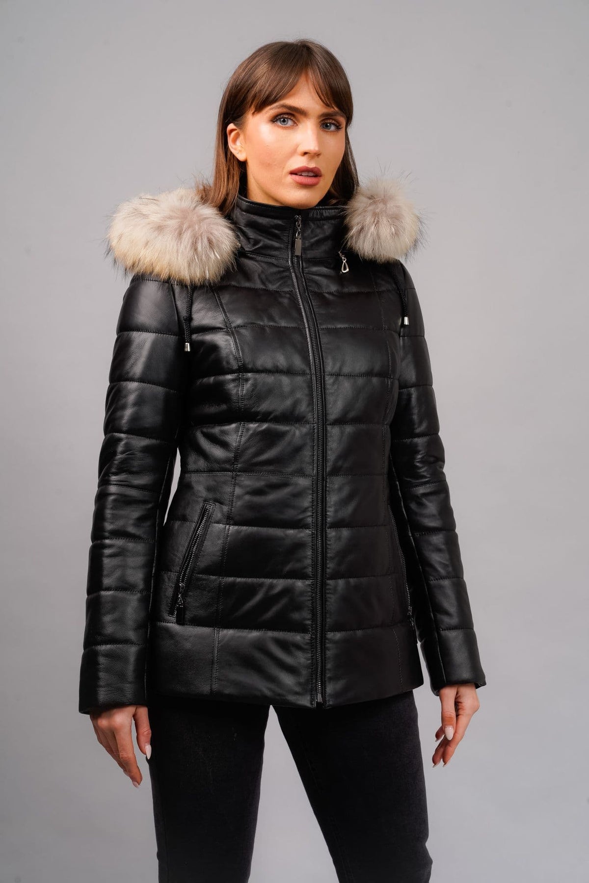 Quilted Leather  Hooded  Fur