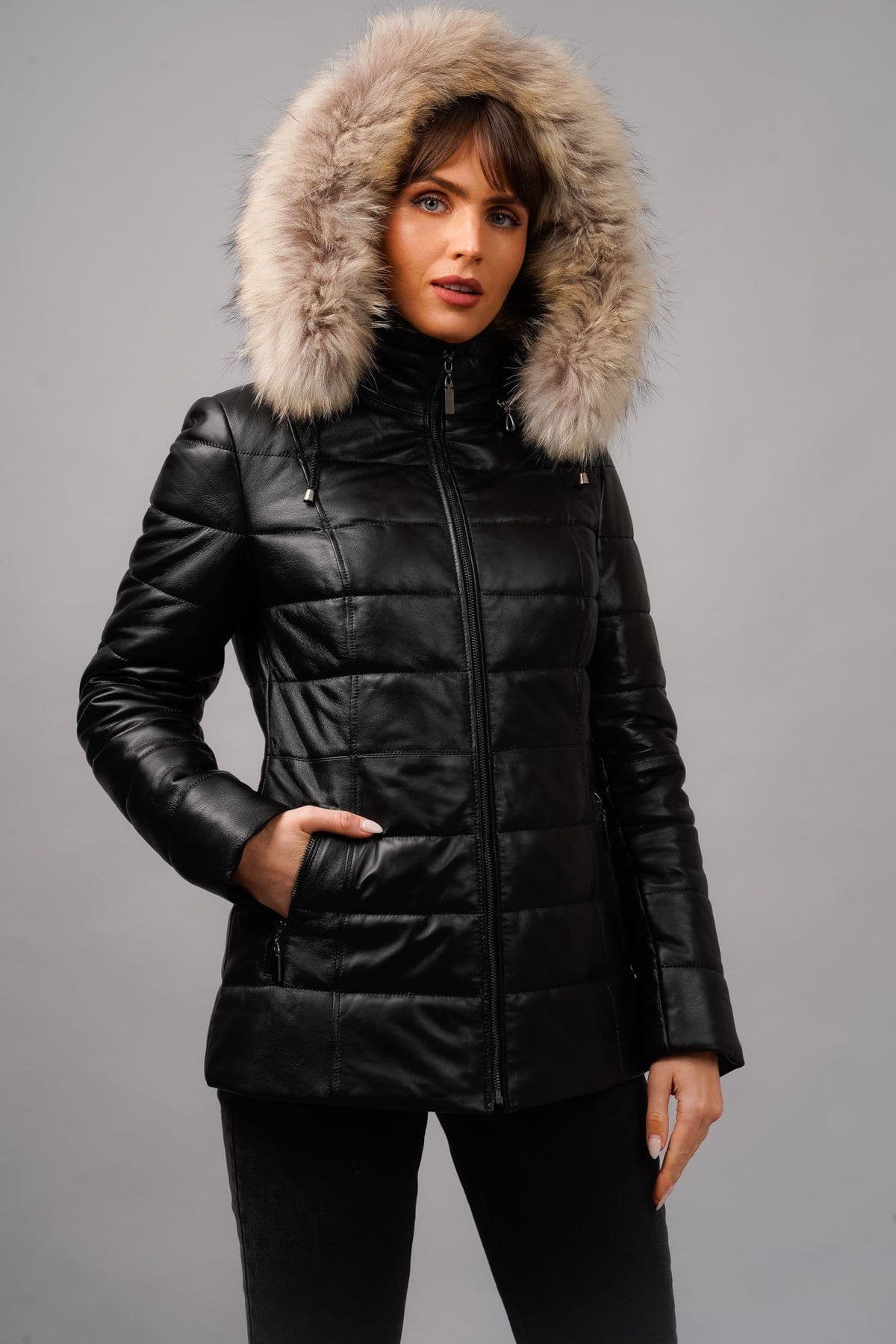 Quilted Leather  Hooded  Fur