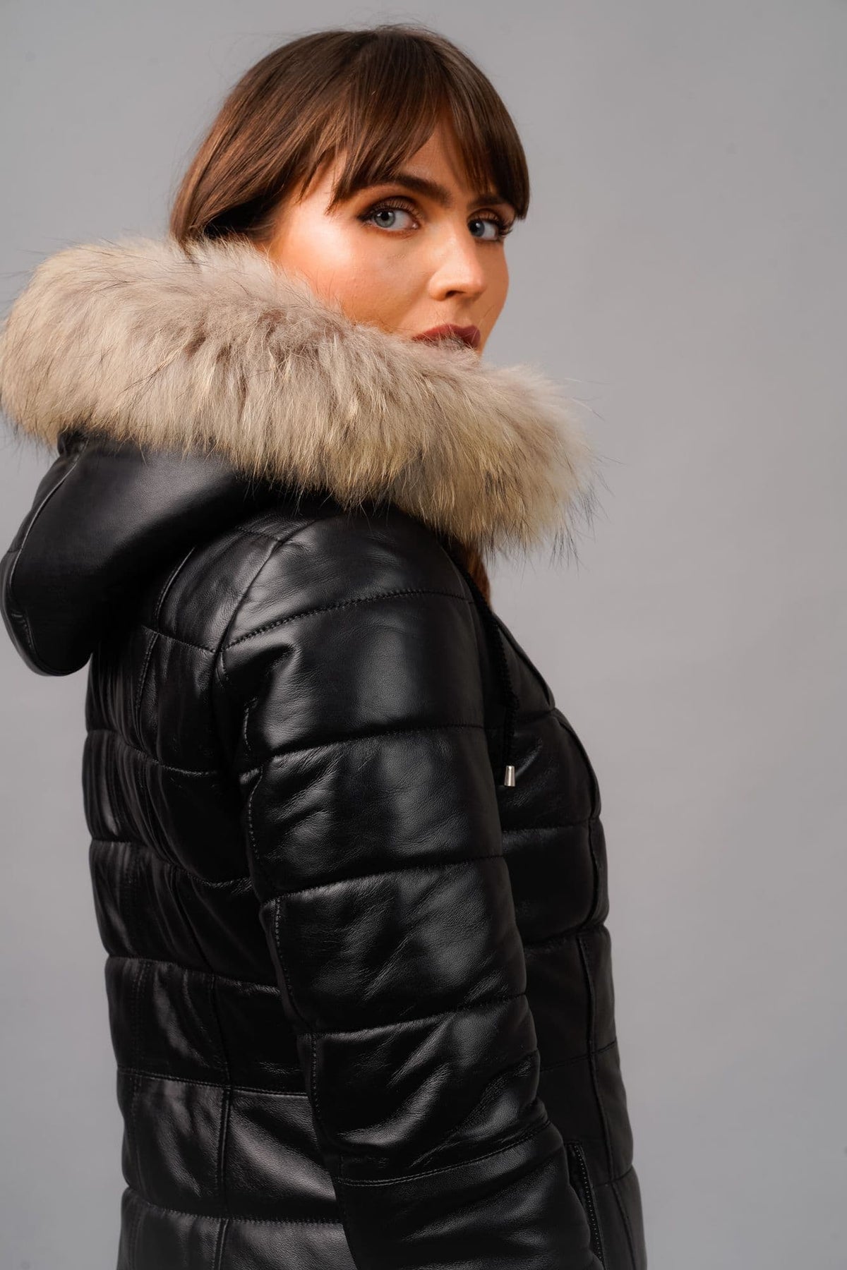 Quilted Leather  Hooded  Fur