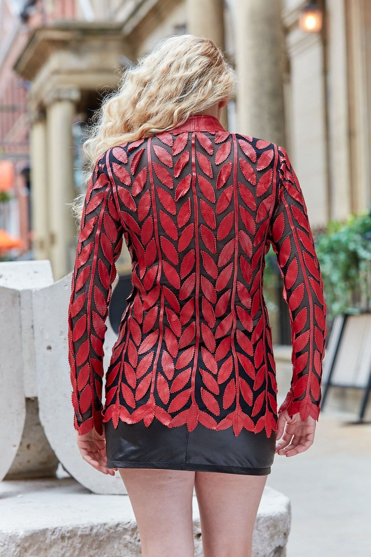 Red Leather Leaf Jacket Ladies
