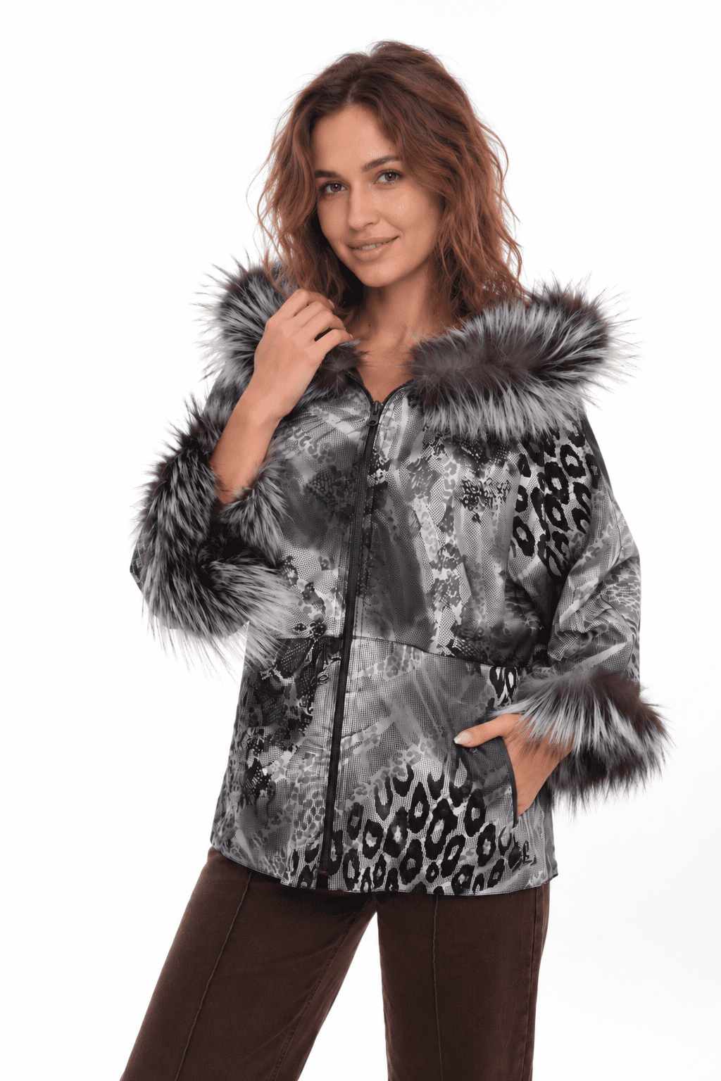 Reversible Fox fur Collar Leather Coat