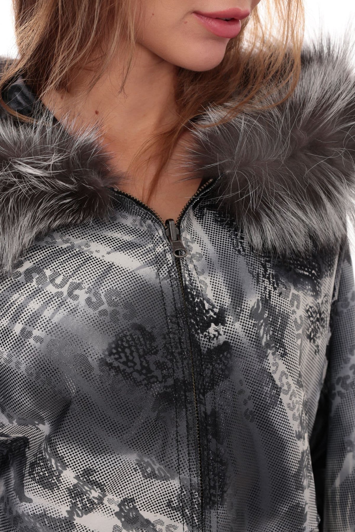 Reversible Fox fur Collar Leather Coat