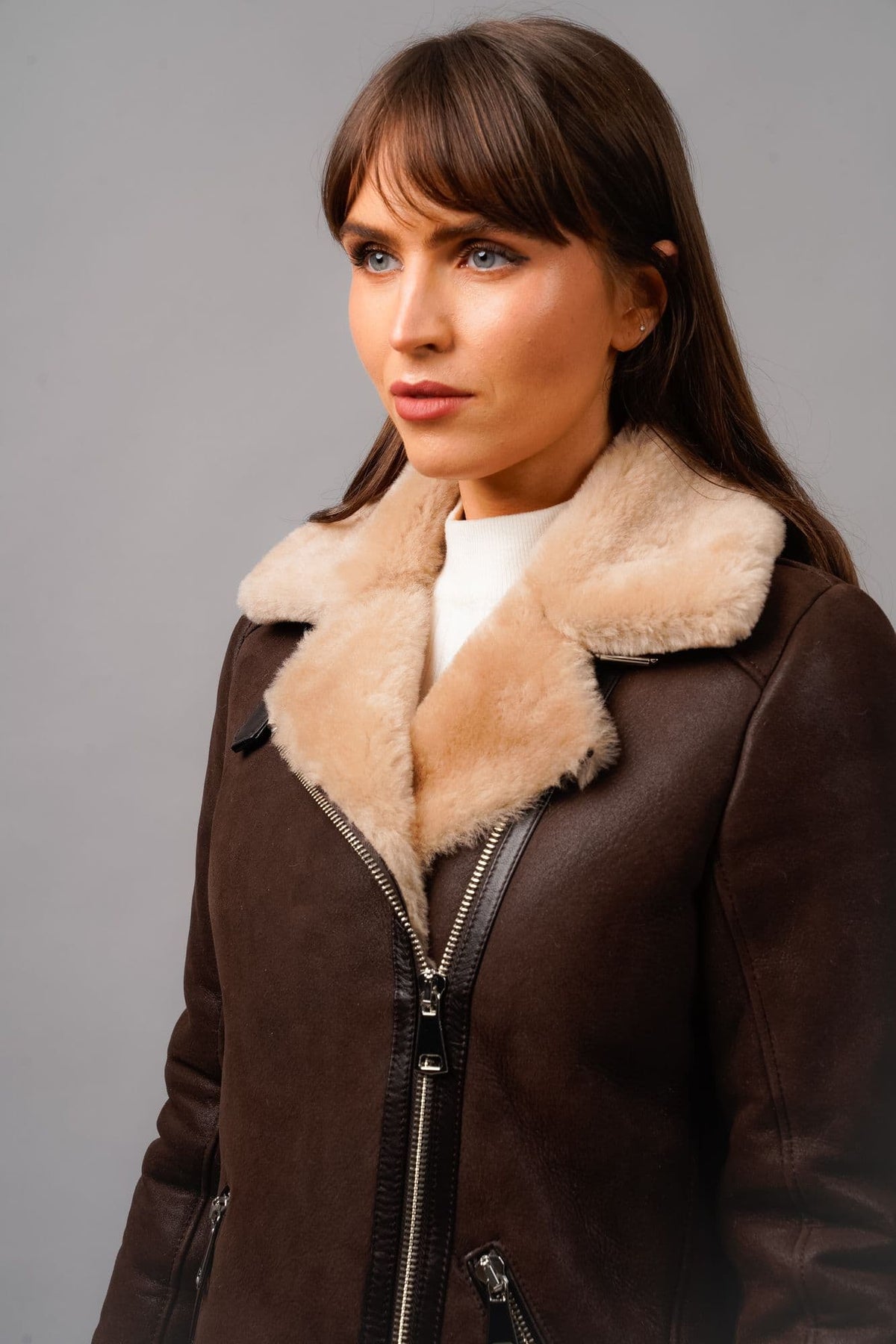 Sheepskin Biker Jacket  Brown