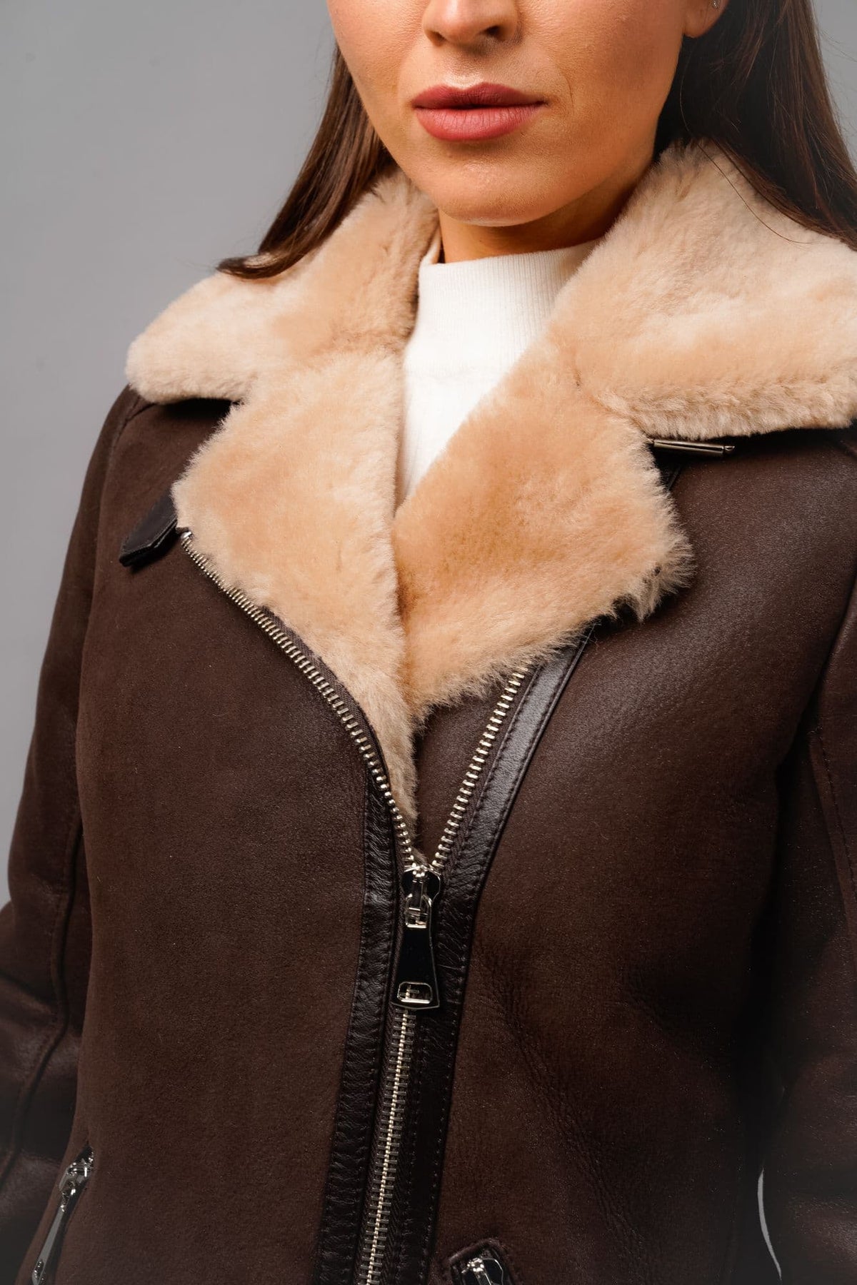 Sheepskin Biker Jacket  Brown