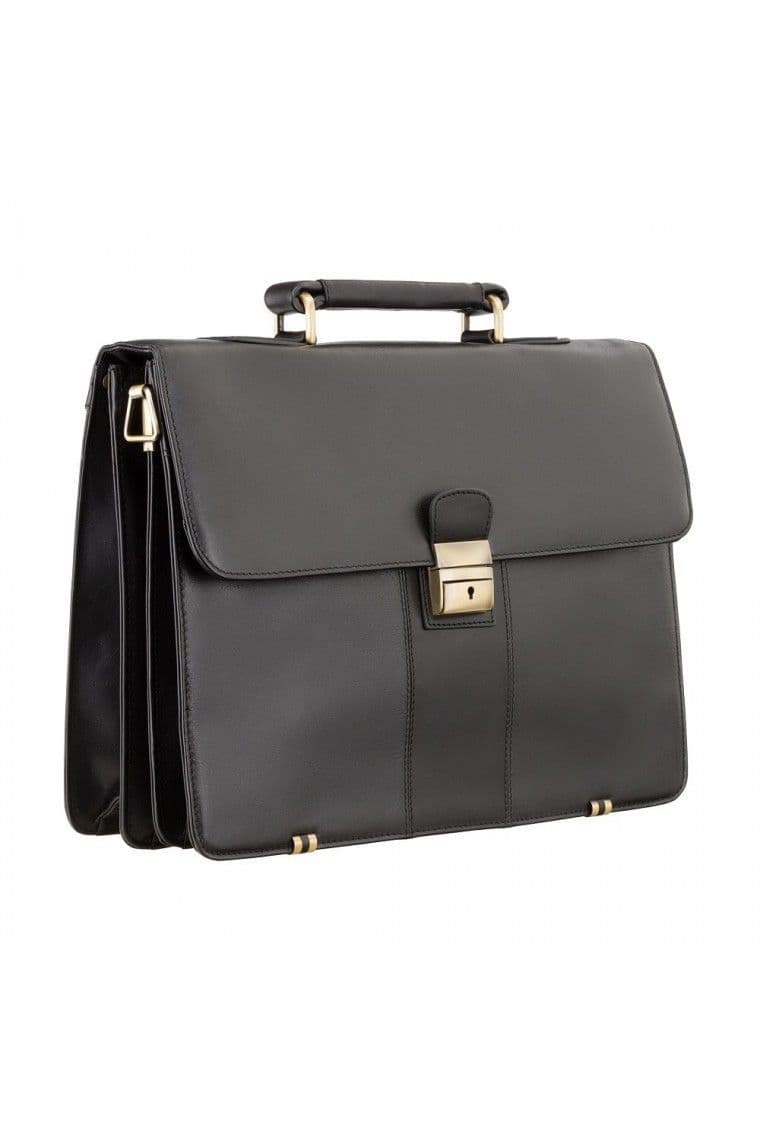 Warwick - Classic Leather Briefcase in Black