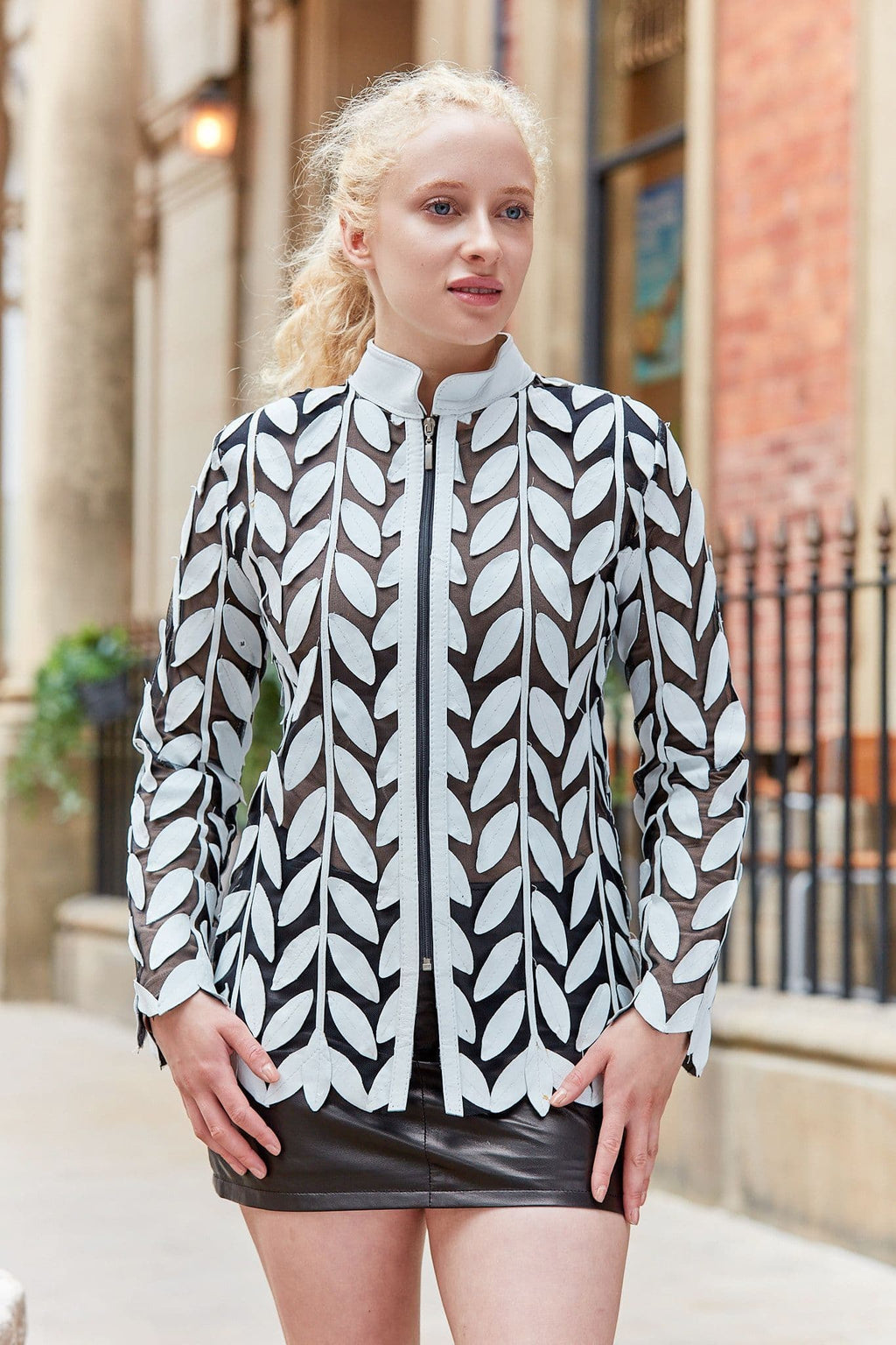 White Leather Leaf Jacket Ladies
