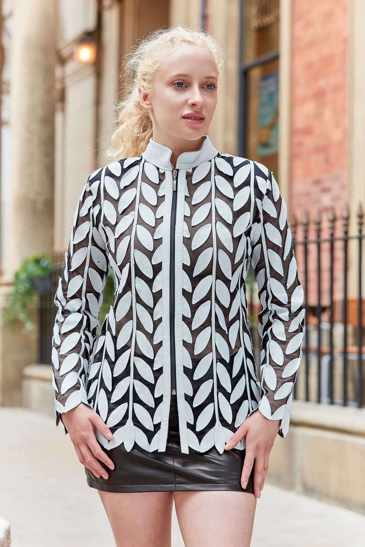 White Leather Leaf Jacket Ladies
