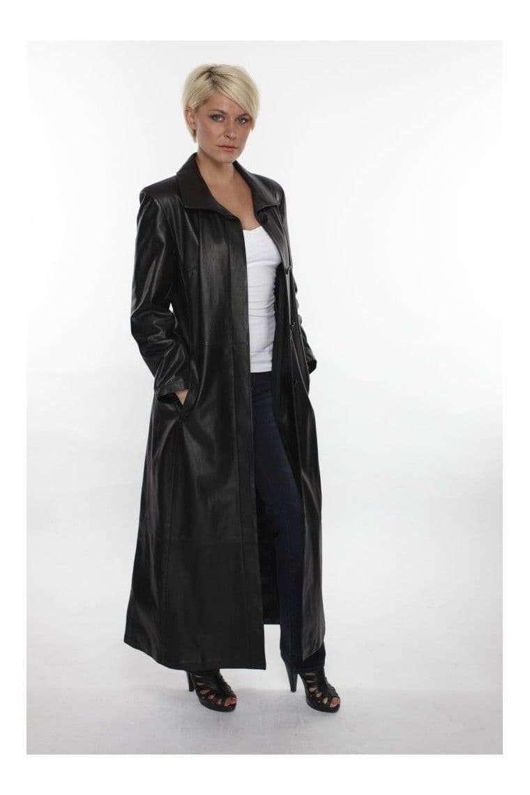 Women Leather Full Length Coat in Black