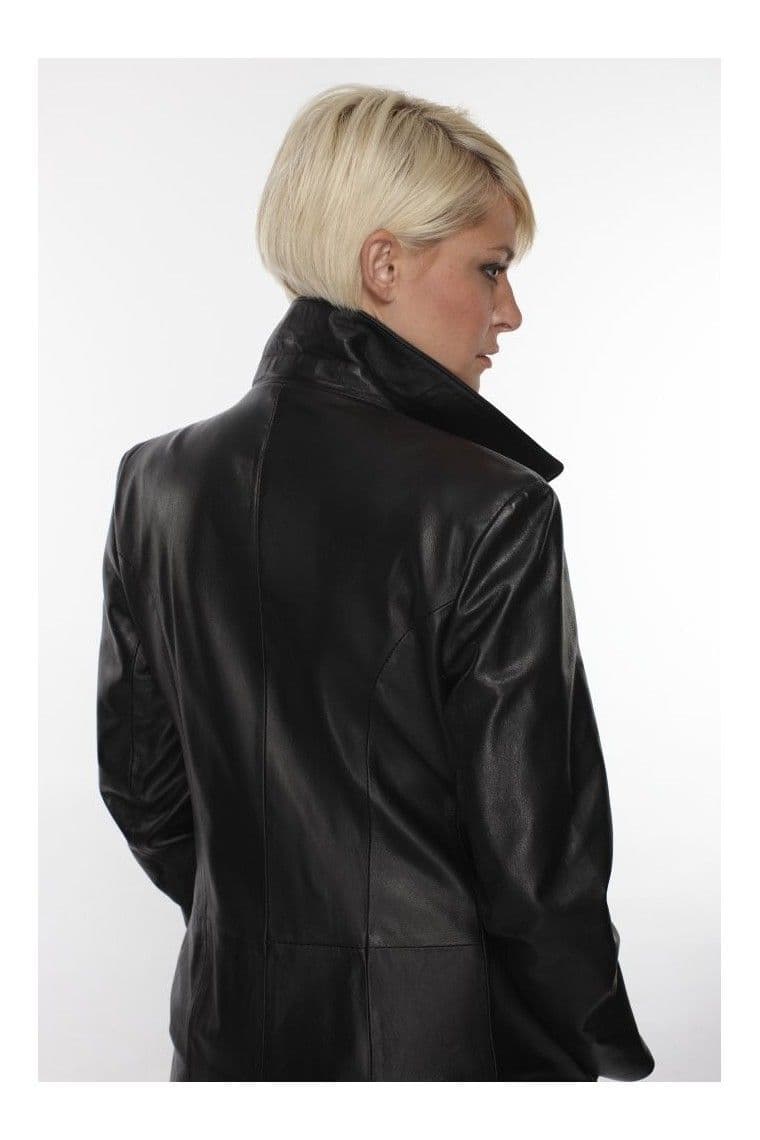 Women Leather Full Length Coat in Black