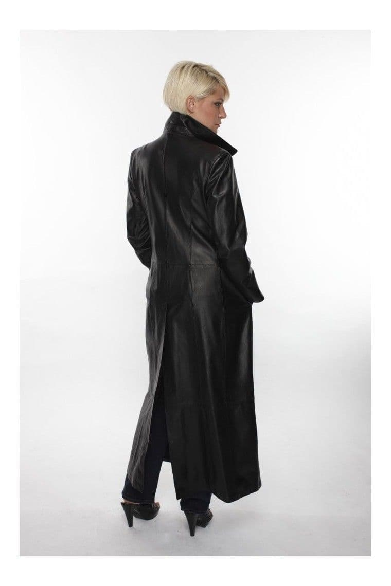Women Leather Full Length Coat in Black
