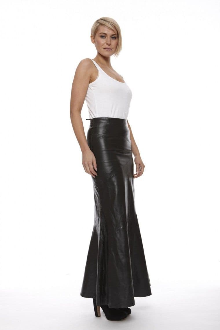 Women Leather Full length Skirt in Black