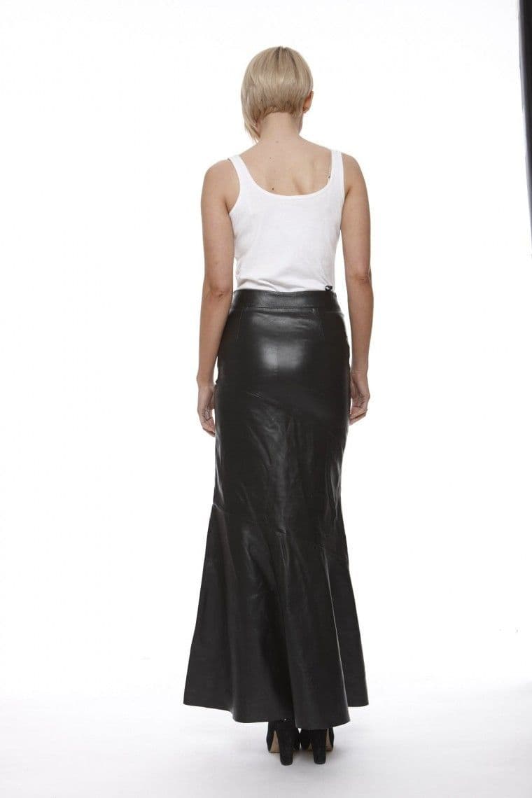 Women Leather Full length Skirt in Black