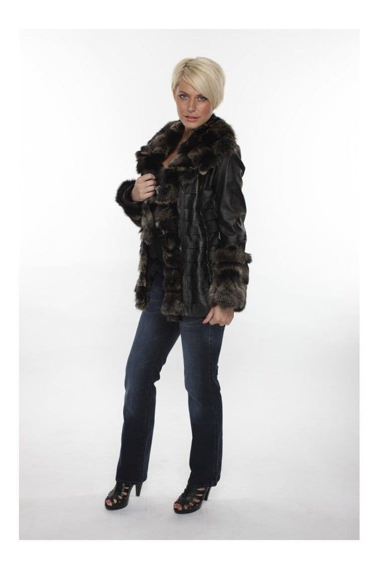 Women Leather fur Jacket in Black