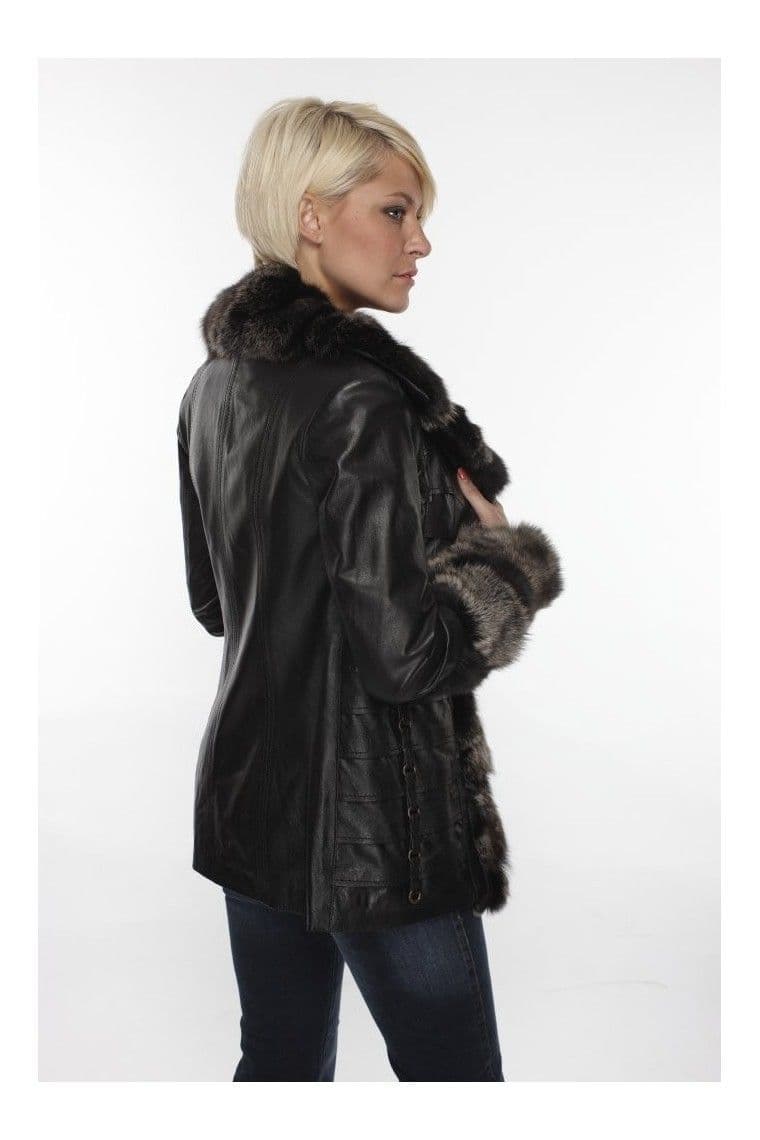 Women Leather fur Jacket in Black