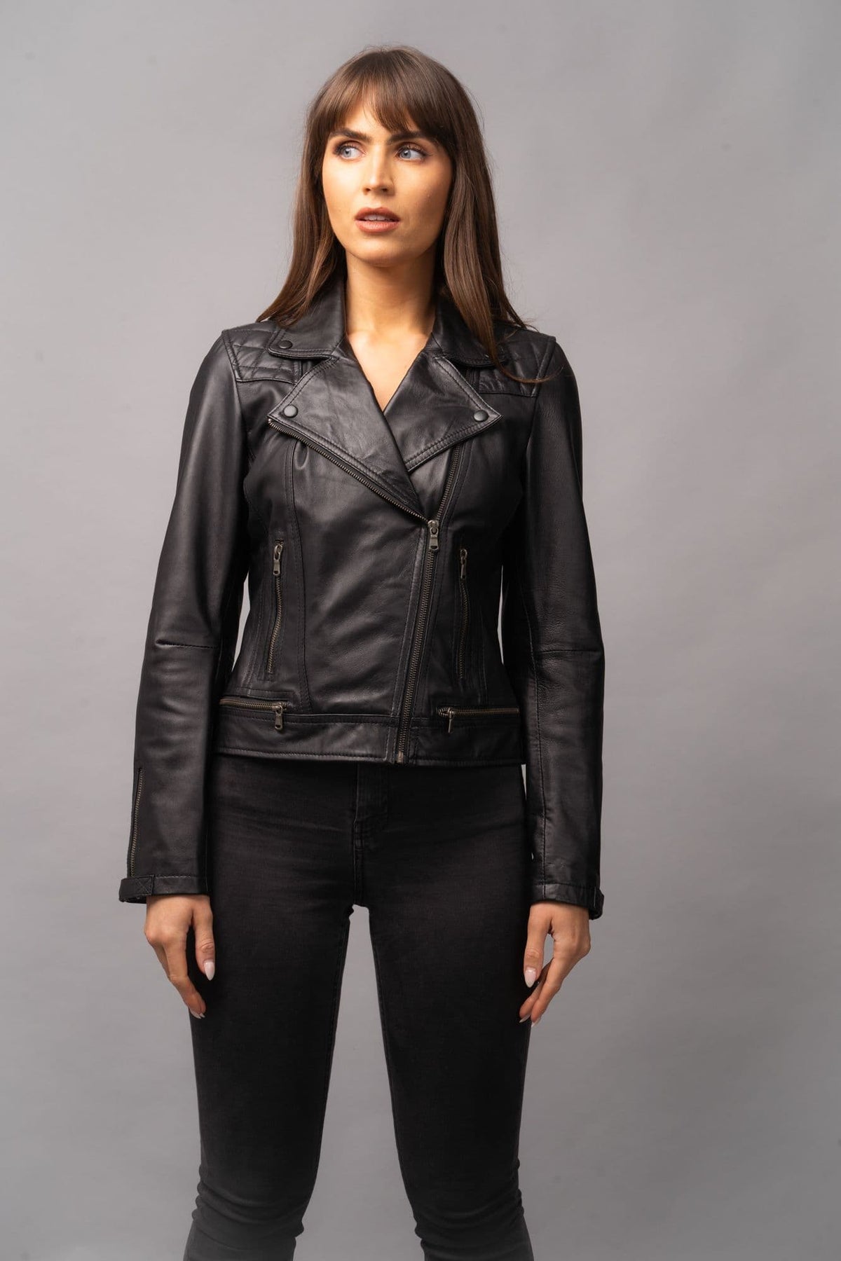 WOMEN'S BLACK LEATHER BIKER JACKET