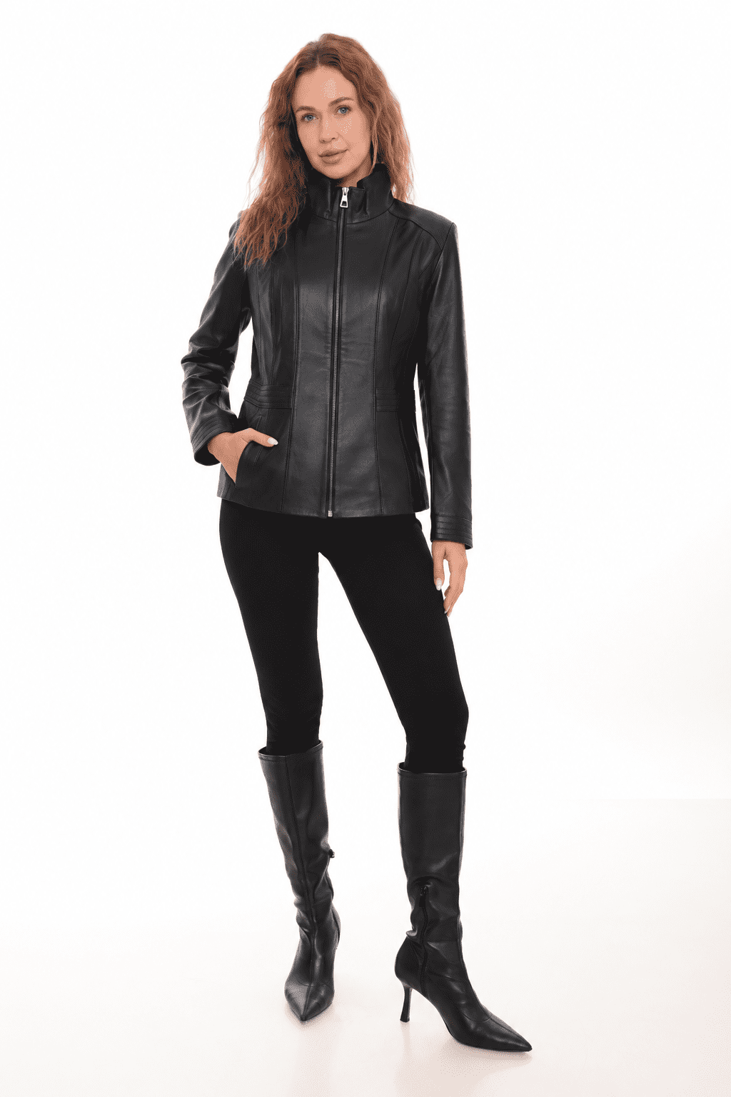 Womens Black  Leather Jacket :Lasy