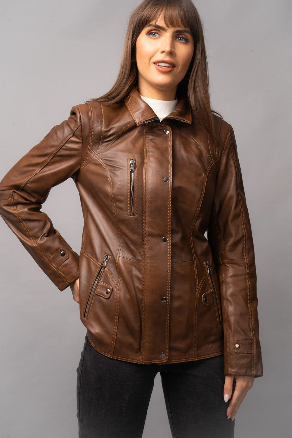 Women's Leather Coat Tan