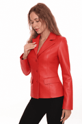 Womens Red Leather Blazer