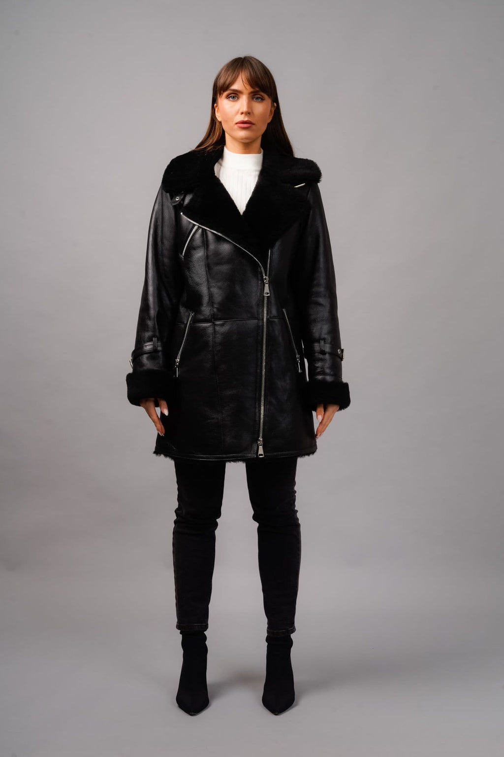 Women's Sheep Skin  Coat Black