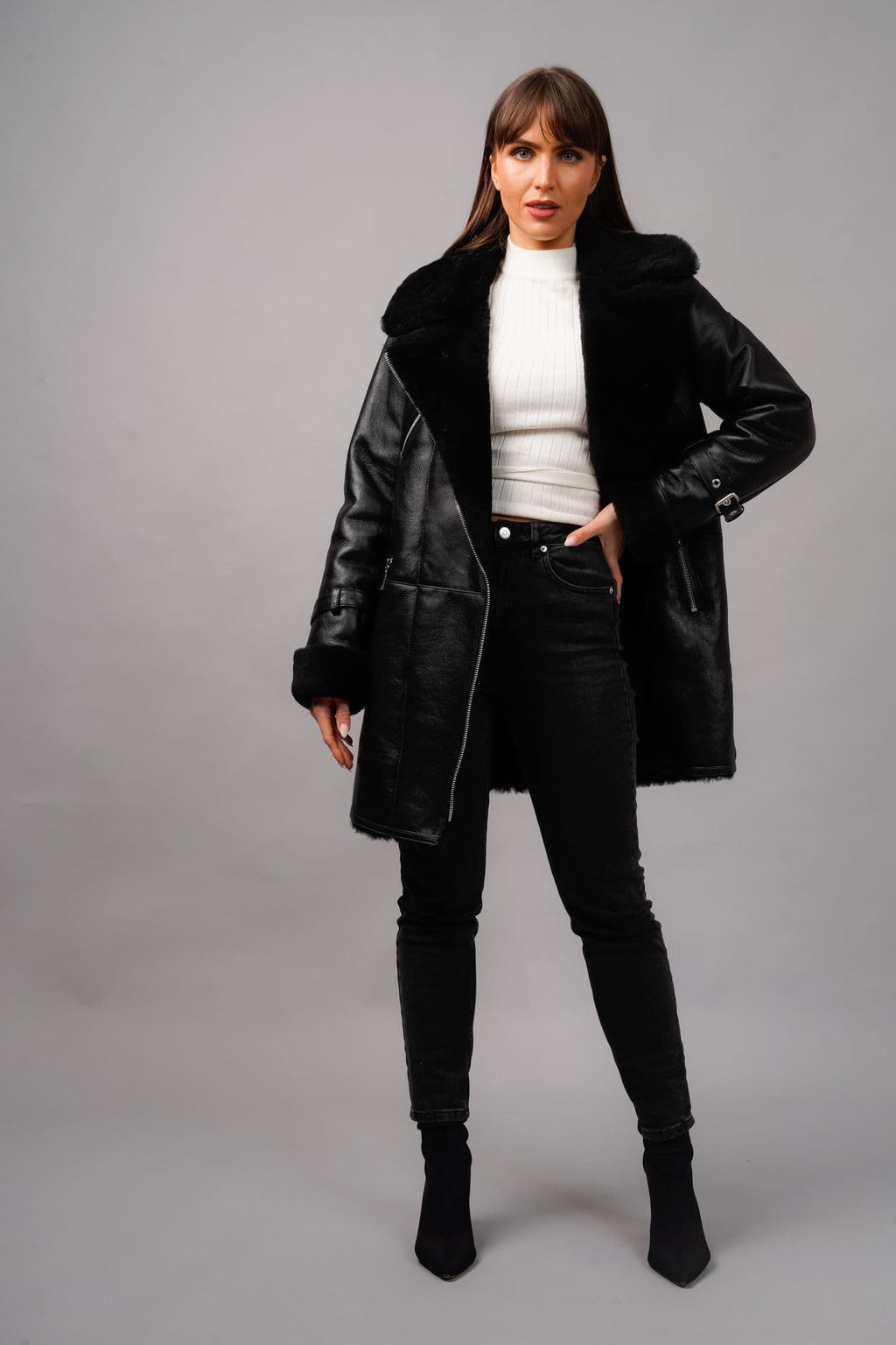Women's Sheep Skin  Coat Black