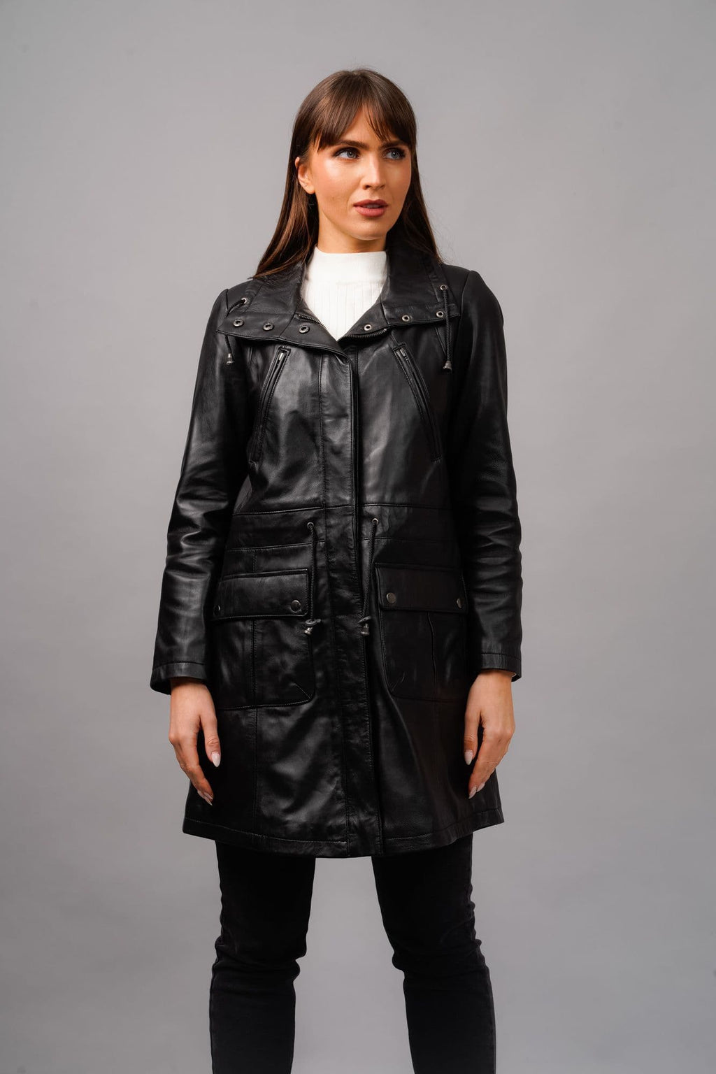 WOMENS  LEATHER COAT BLACK:MIA