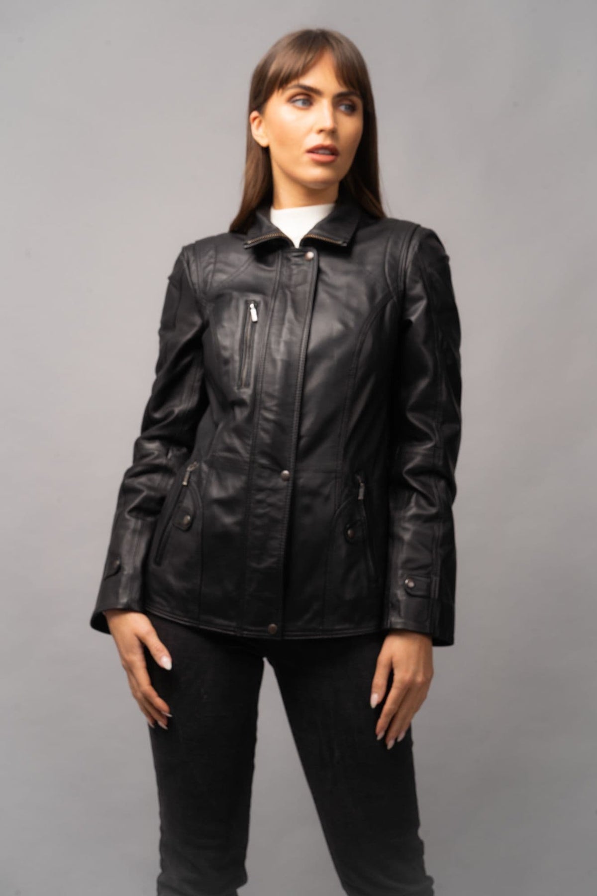 WOMENS LEATHER COATS BLACK :HARPER