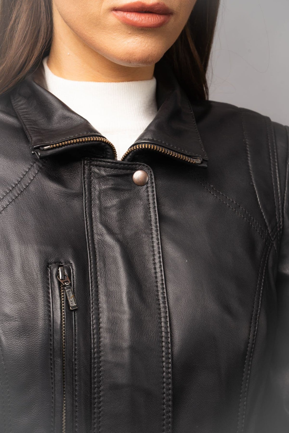 WOMENS LEATHER COATS BLACK :HARPER