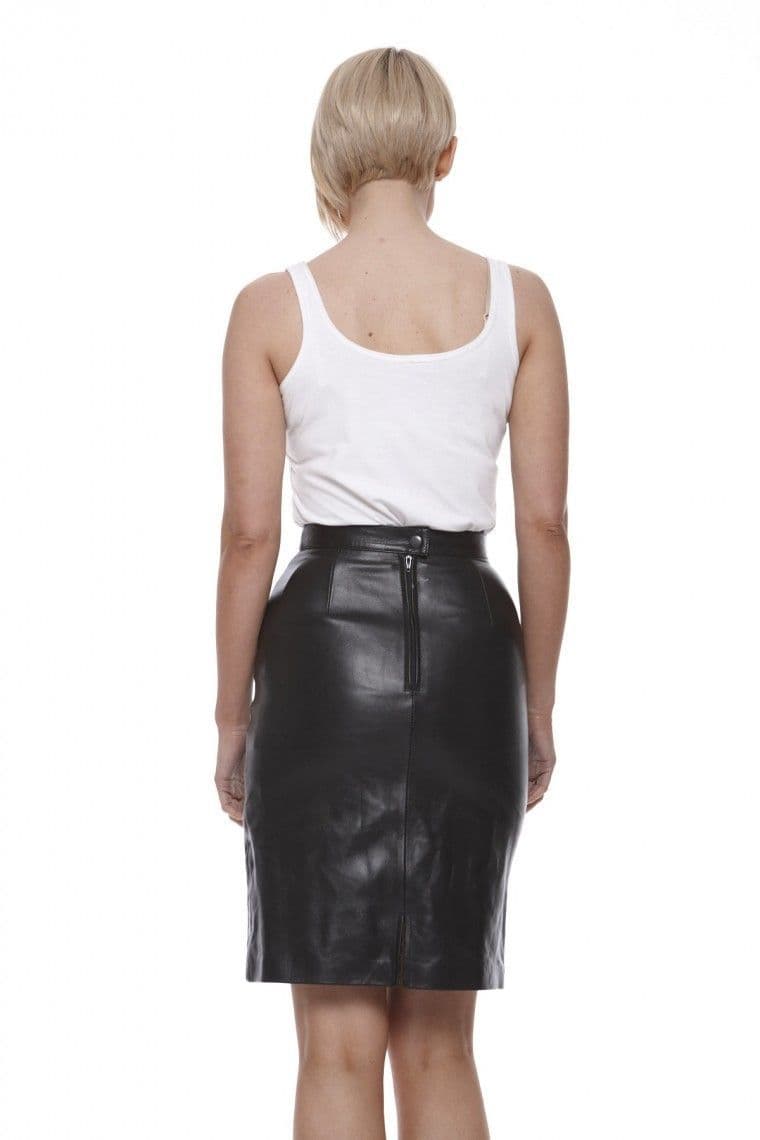 Womens Leather Skirt Knee Length In Black