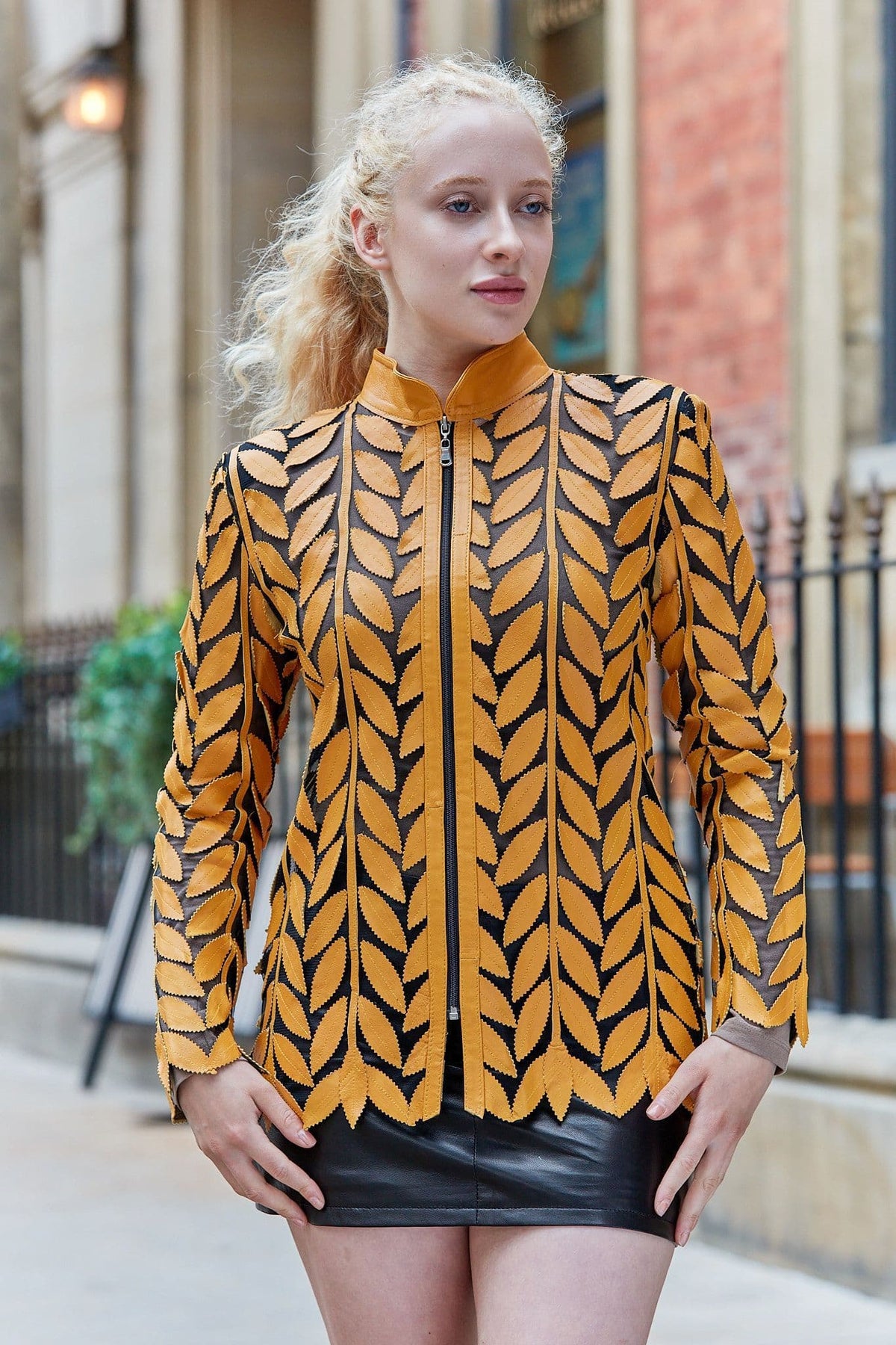 Yellow  Leather Leaf Jacket Ladies