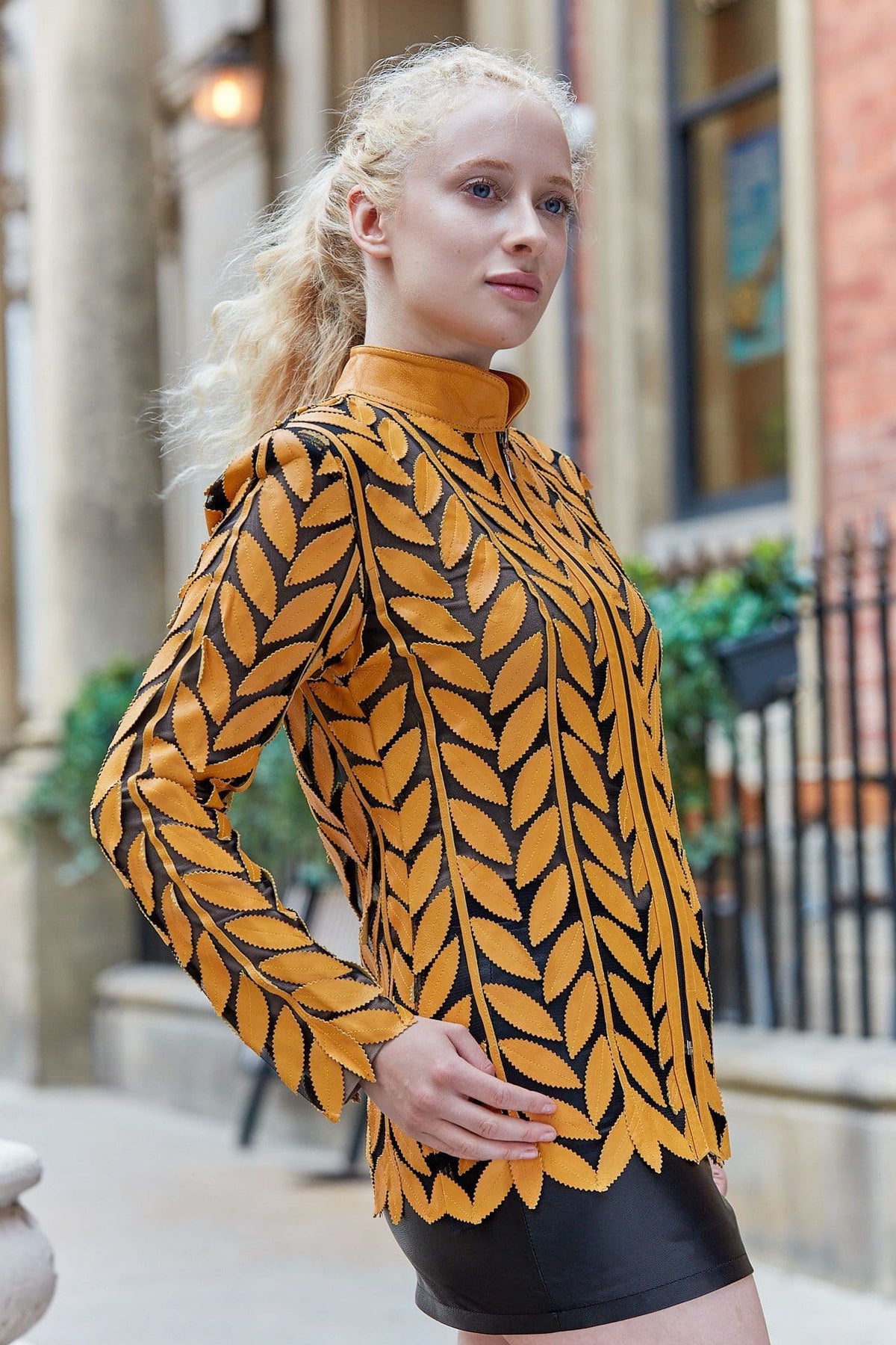 Yellow  Leather Leaf Jacket Ladies