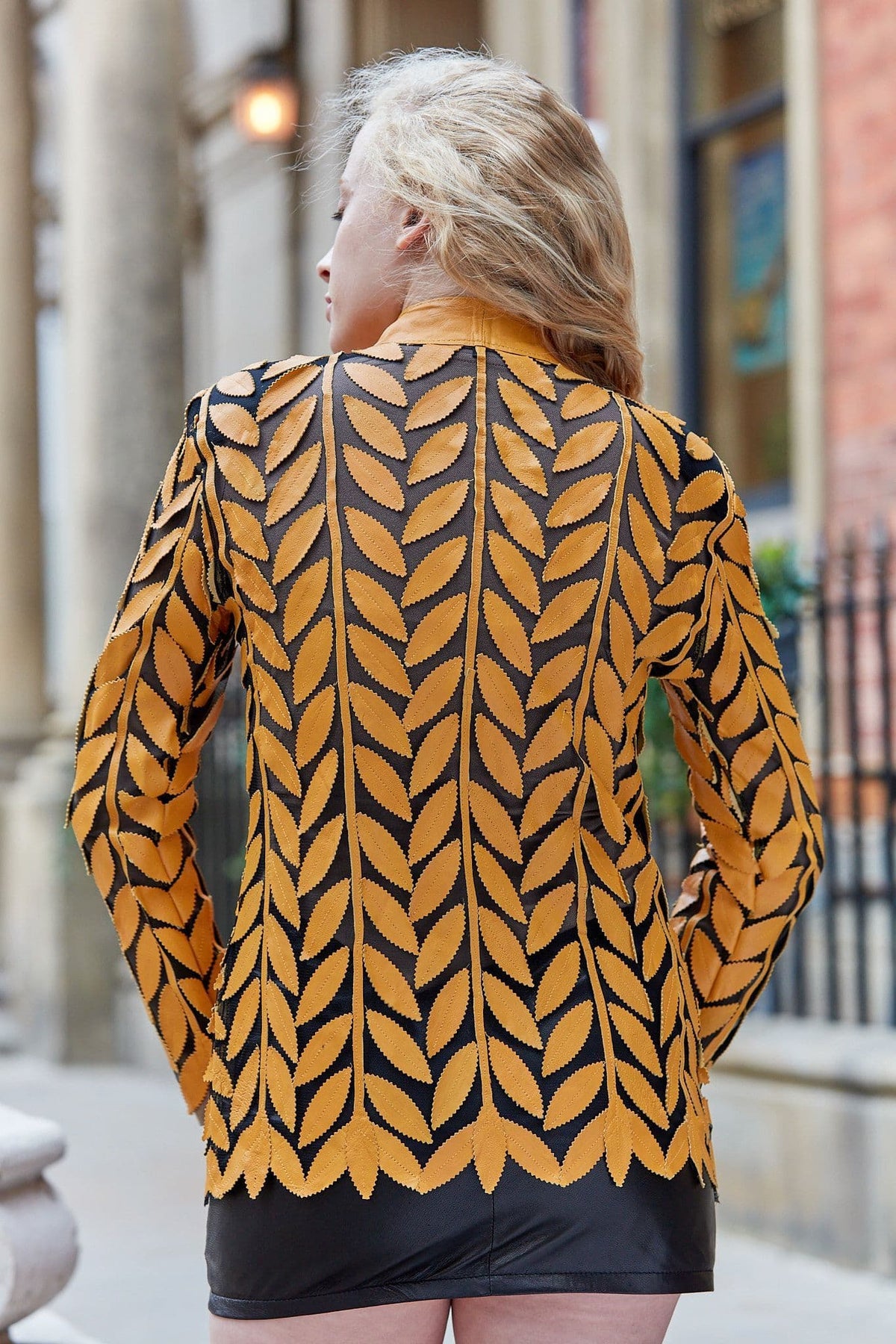 Yellow  Leather Leaf Jacket Ladies